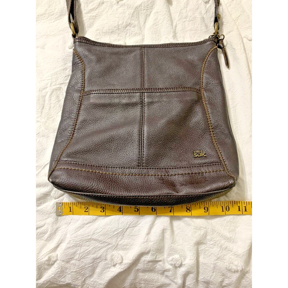 The Sak Lucia Dark Brown Pebbled Leather Crossbody Bag Adjustable Strap Pockets - Picture 2 of 12